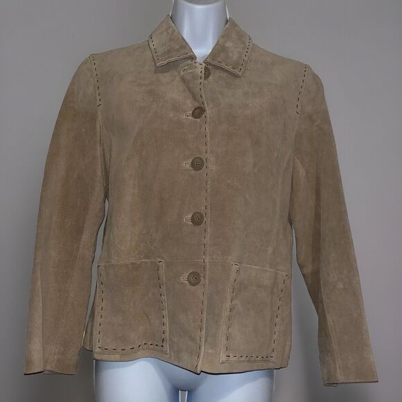 Bernardo Jackets & Blazers - NWT Bernardo P/S Genuine Suede Leather Jacket Womens tan Lined Button Up Western